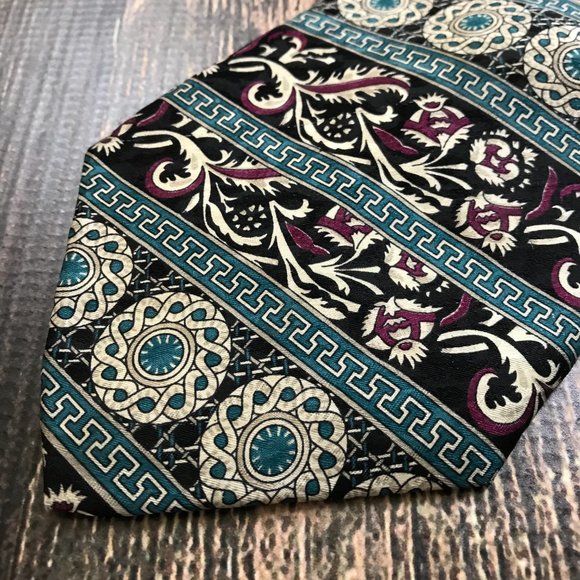 CHRISTIAN DIOR Monsiuer Neck Tie Silk USA Made Bold Print Teal Burgundy - Picture 2 of 7